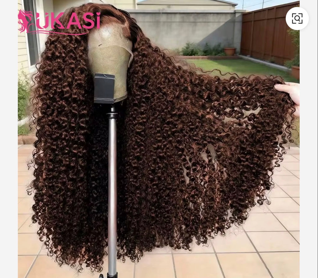 250% Density 34Inch Brown Jerry Curly Lace Front Wig Human Hair Pre-plucked W/ Baby Hair