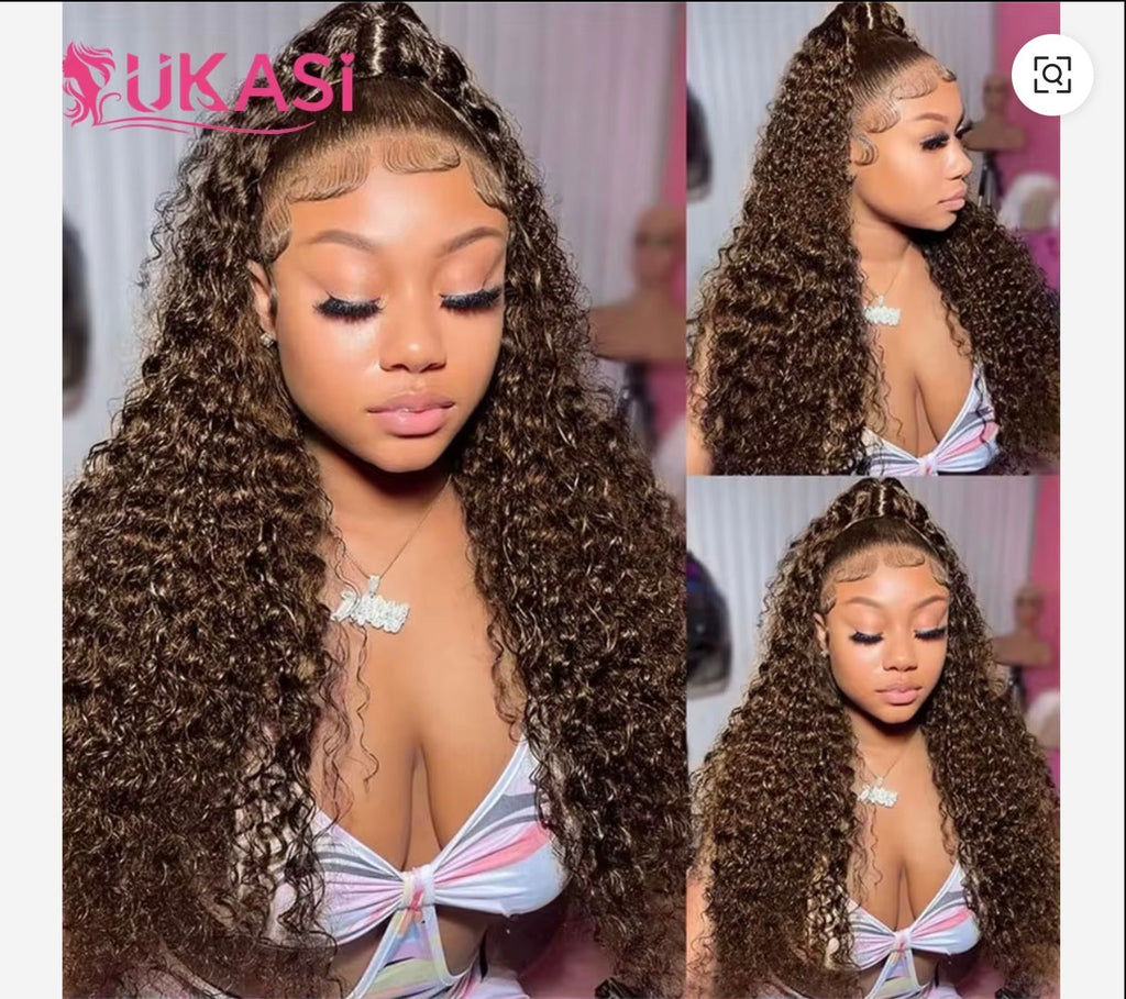 250% Density 34Inch Brown Jerry Curly Lace Front Wig Human Hair Pre-plucked W/ Baby Hair