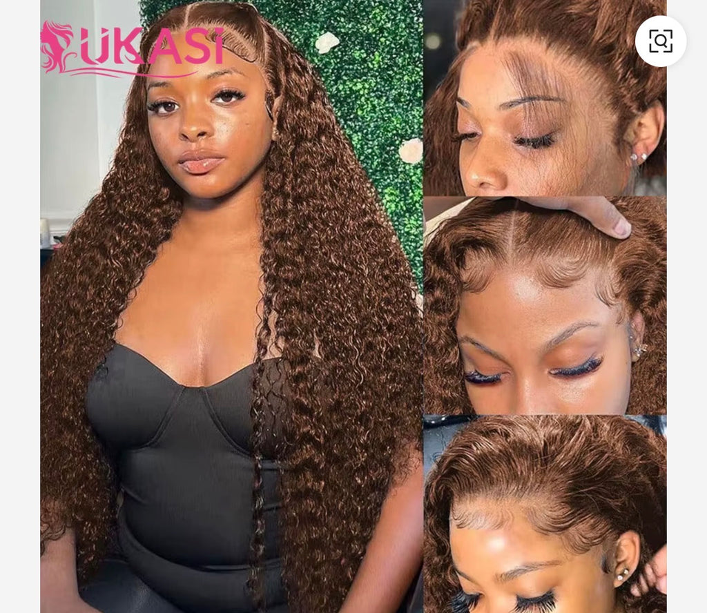 250% Density 34Inch Brown Jerry Curly Lace Front Wig Human Hair Pre-plucked W/ Baby Hair
