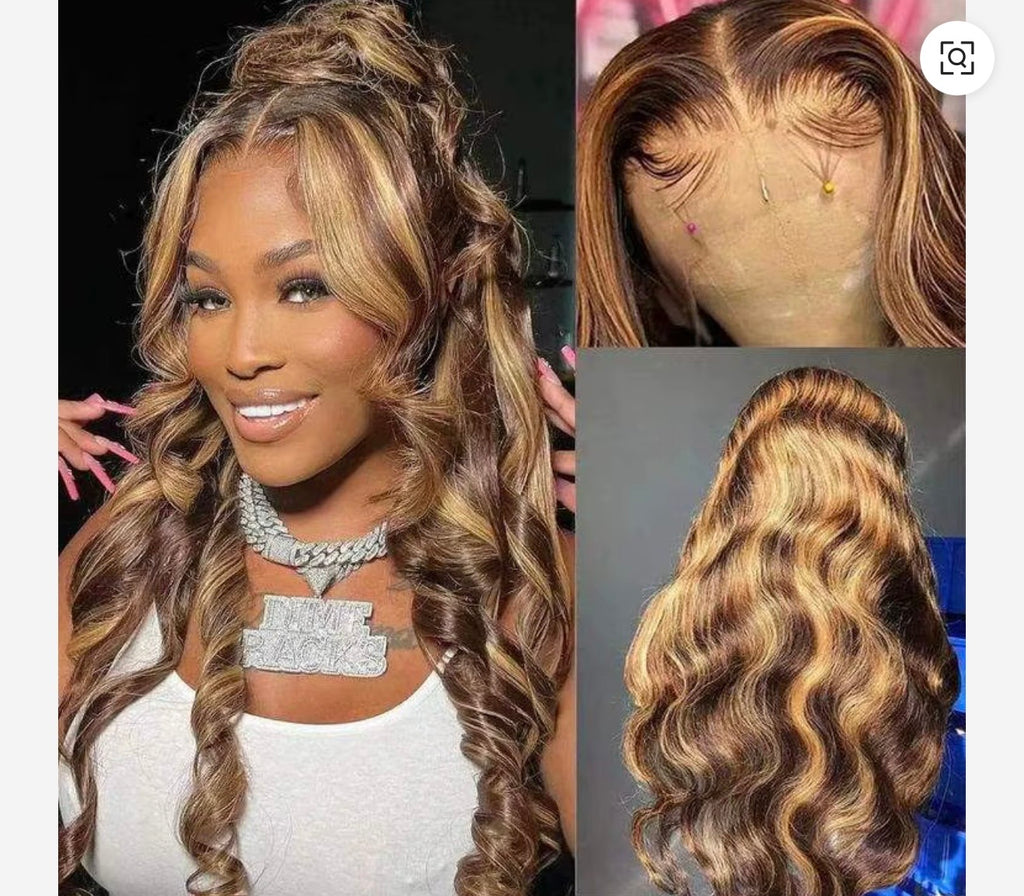 Raw Brazilian Hair Highlight Blonde Glueless 13X4 HD Lace Front Wigs Human Hair Body Wave Pre-plucked Lace Wig